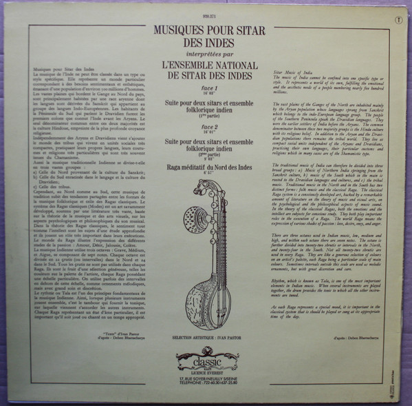 The National Raga Company Of India - Musiques Pour Sitar Des Indes