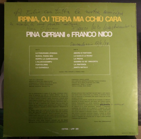 Pina Cipriani, Franco Nico - Irpinia, Oj Terra Mia Cchiù Cara