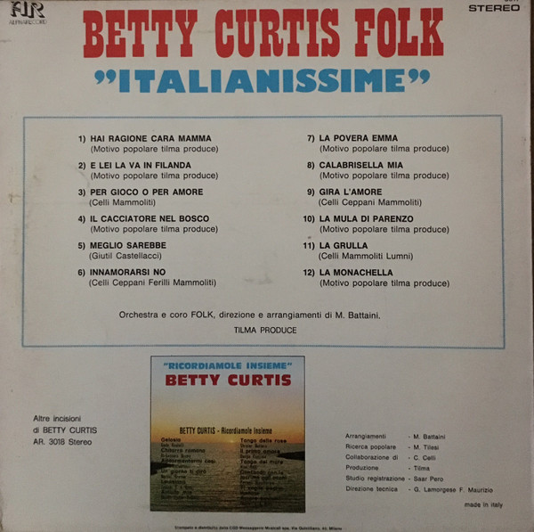 Betty Curtis - Betty Curtis Folk – “Italianissime“