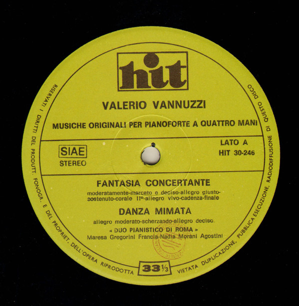Valerio Vannuzzi, Duo Pianistico Di Roma - Musiche Originali Per Pianoforte A Quattro Mani